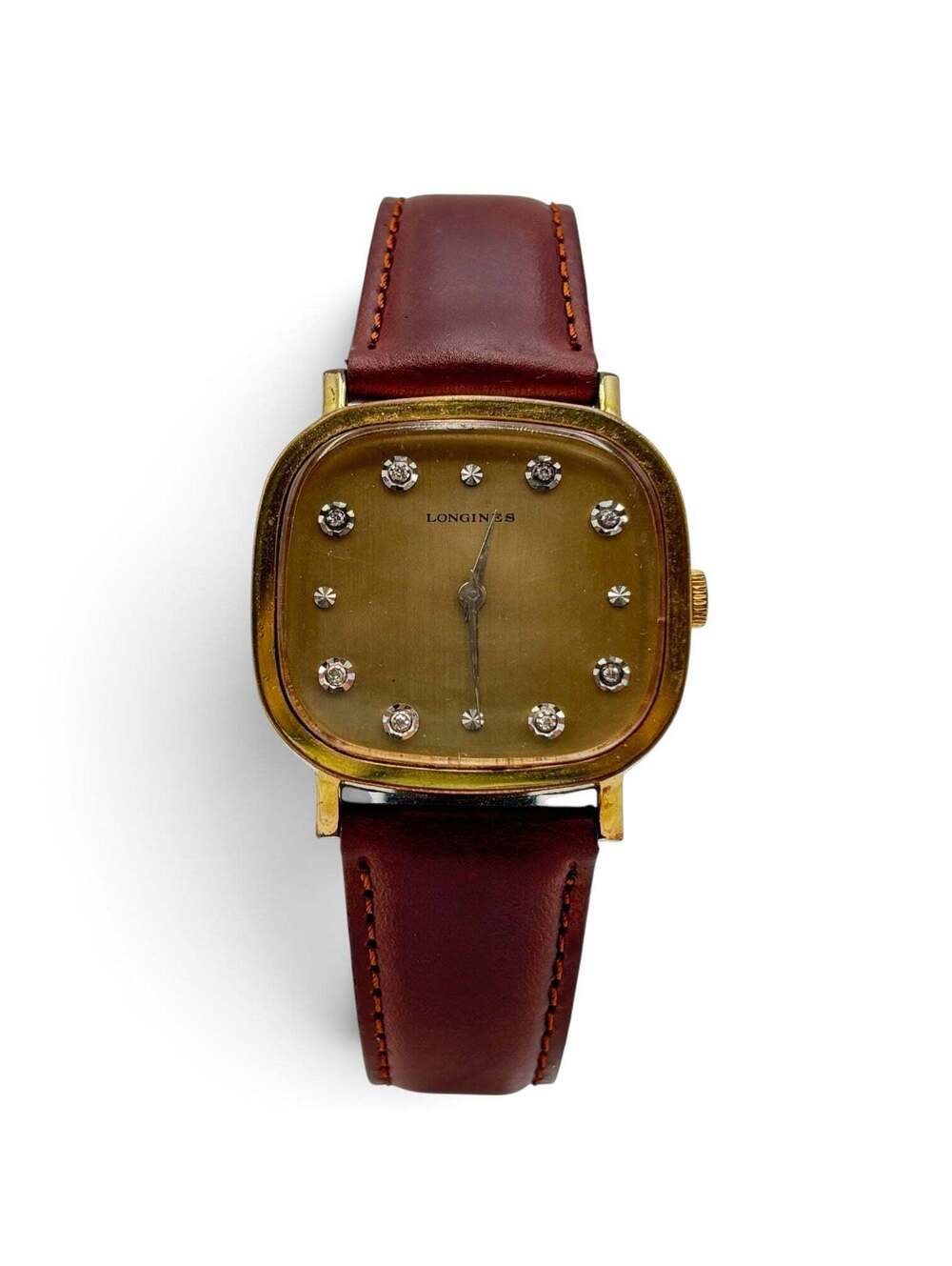 Longines Vintage 1970s Gold-Tone Diamond Dial Cushion Watch